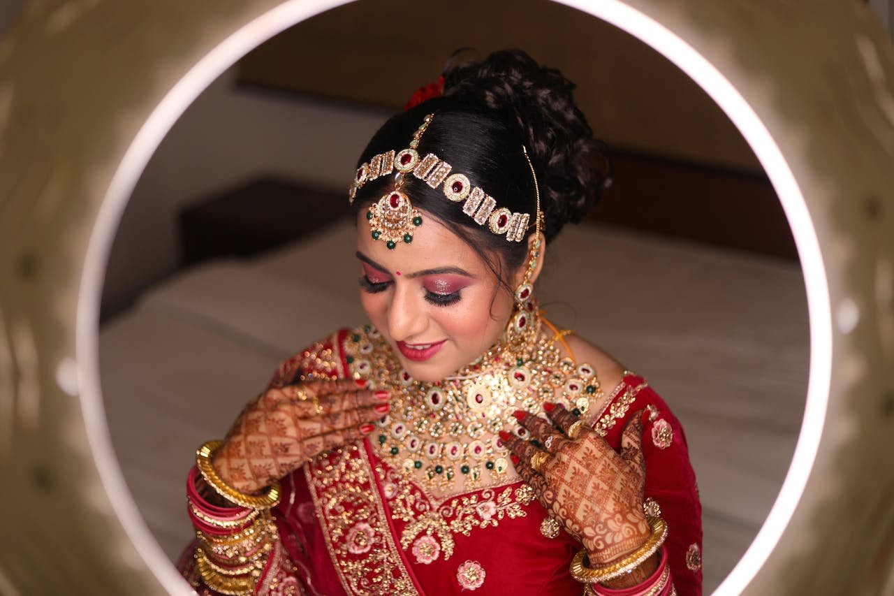 Smiling Woman in Traditional Dress and Jewelry